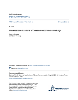 Universal Localizations of Certain Noncommutative Rings