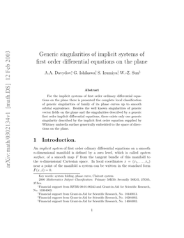 Generic Singularities of Implicit Systems of First Order Differential