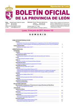 BOLETÍN OFICIAL DE LA PROVINCIA DE LEÓN Edita: Imprenta Provincial