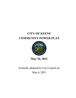 CITY of KEENE COMMUNITY POWER PLAN May 10, 2021