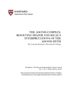 Resolving Frazer and Segal's Interpretations of the Adonis Myth