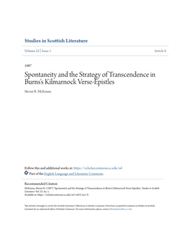 Spontaneity and the Strategy of Transcendence in Burns's Kilmarnock Verse-Epistles Steven R