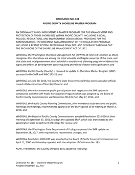 Ordinance No. 183 Pacific County Shoreline Master Program