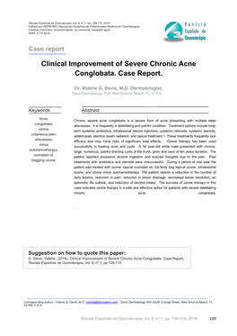 Clinical Improvement of Severe Chronic Acne Conglobata. Case Report