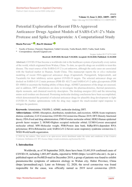 Potential Exploration of Recent FDA-Approved Anticancer Drugs Against Models of SARS-Cov-2’S Main Protease and Spike Glycoprotein: a Computational Study