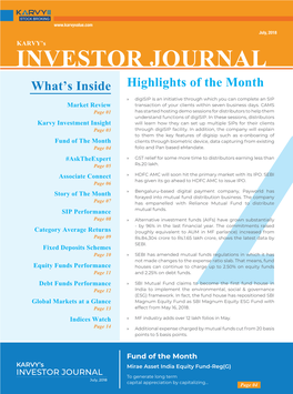 Investor Journal for the Month of July