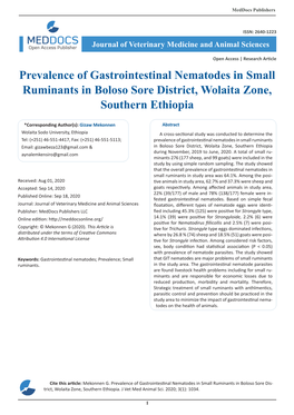 Prevalence of Gastrointestinal Nematodes in Small Ruminants in Boloso Sore District, Wolaita Zone, Southern Ethiopia