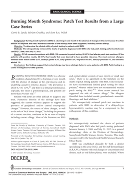 Burning Mouth Syndrome: Patch Test Results from a Large Case Series