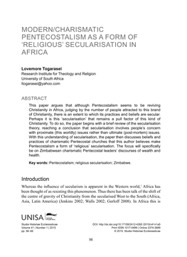 'Religious' Secularisation in AFRICA