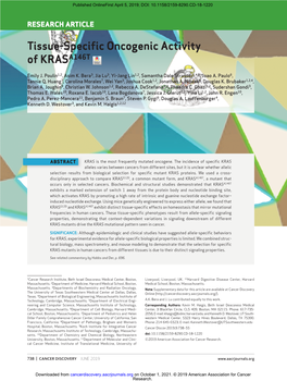Tissue-Specific Oncogenic Activity of KRASA146T