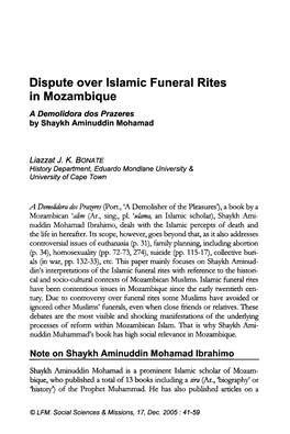 Dispute Over Islamic Funeral Rites in Mozambique a Demolidora Dos Prazeres by Shaykh Aminuddin Mohamad