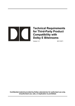 Technical Requirements for Third-Party Product Compatibility with Dolby E Bitstreams