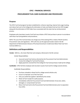 Cpcc - Financial Services Procurement Fuel Card Guidelines and Procedures