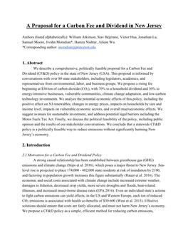 A Proposal for a Carbon Fee and Dividend in New Jersey