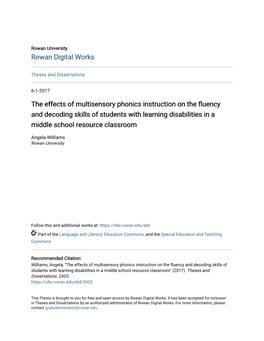 The Effects of Multisensory Phonics Instruction on the Fluency and Decoding Skills of Students with Learning Disabilities in a Middle School Resource Classroom