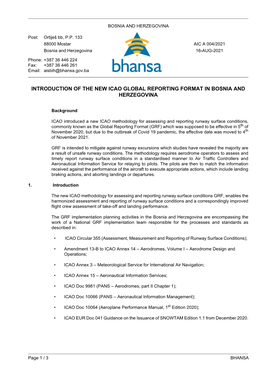 Introduction of the New Icao Global Reporting Format in Bosnia and Herzegovina