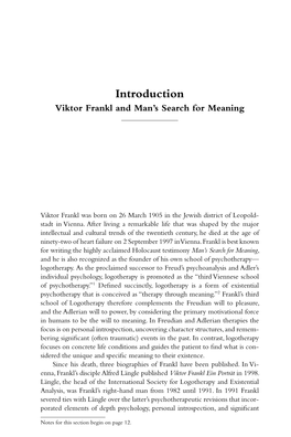 Introduction Viktor Frankl and Man’S Search for Meaning