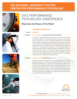 2012 PERFORMANCE PSYCHOLOGY CONFERENCE Maximize the Power of the Mind!