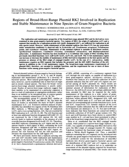 Regions of Broad-Host-Range Plasmid RK2 Involved in Replication and Stable Maintenance in Nine Species of Gram-Negative Bacteria THOMAS J