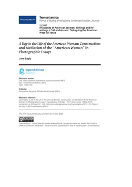 Transatlantica, 2 | 2017 a Day in the Life of the American Woman: Construction and Mediation of the “A