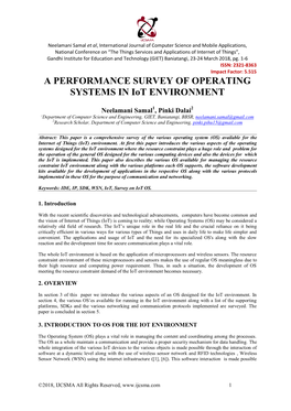 A PERFORMANCE SURVEY of OPERATING SYSTEMS in Iot ENVIRONMENT