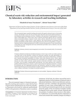 Chemical Waste Risk Reduction and Environmental Impact Generated by Laboratory Activities in Research and Teaching Institutions