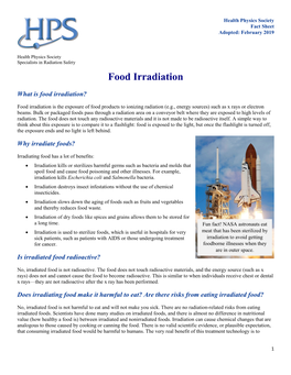 Food Irradiation Fact Sheet