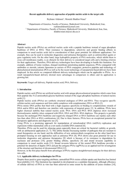 Recent Applicable Delivery Approaches of Peptide Nucleic Acids to the Target Cells