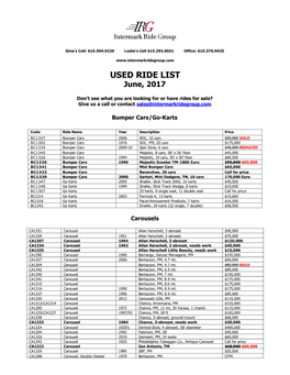 USED RIDE LIST June, 2017