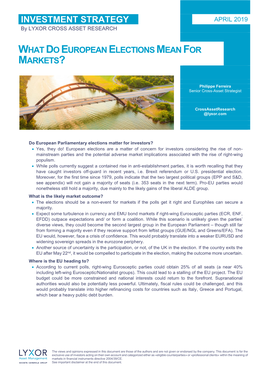 INVESTMENT STRATEGY APRIL 2019 by LYXOR CROSS ASSET RESEARCH