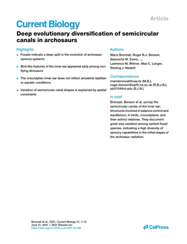 Deep Evolutionary Diversification of Semicircular Canals in Archosaurs