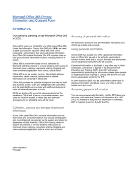 Microsoft Office 365 Privacy Information and Consent Form