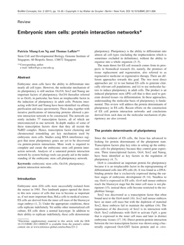 Embryonic Stem Cells: Protein Interaction Networks*