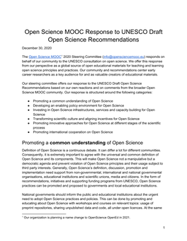 Open Science MOOC Response to UNESCO Draft Open Science Recommendations