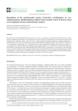 Description of the Pseudocryptic Species Conticribra Weissflogiopsis Sp. Nov. (Thalassiosirales, Bacillariophyta) Isolated From