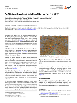 An M6.9 Earthquake at Mainling, Tibet on Nov.18, 2017