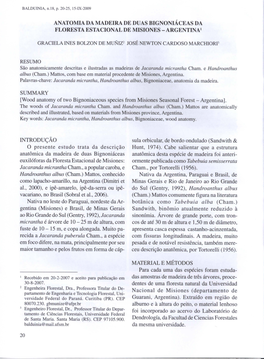 ANATOMIA DA MADEIRA DE DUAS BIGNONIÁCEAS DA FLORESTA ESTACIONAL DE MISIONES - Argentinal