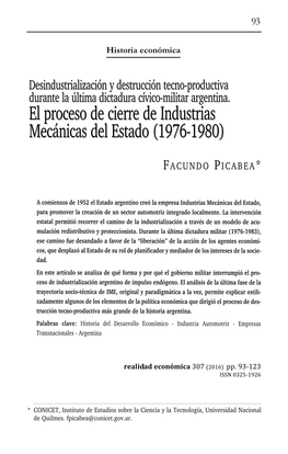El Proceso De Cierre De Industrias Mecánicas Del Estado (1976-1980)