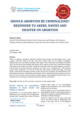 Should Abortion Be Criminalized? Rejoinder to Akers, Davies and Shaffer on Abortion