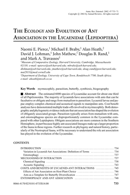 The Ecology and Evolution of Ant Association in the Lycaenidae (Lepidoptera)