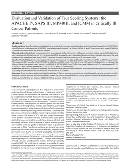 Evaluation and Validation of Four Scoring Systems: the APACHE IV, SAPS III, MPM0 II, and ICMM in Critically Ill Cancer Patients