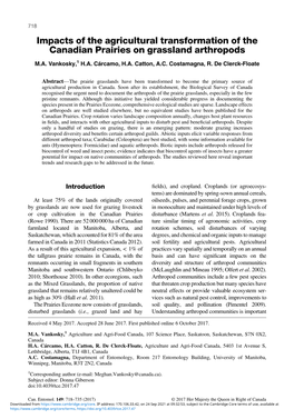 Impacts of the Agricultural Transformation of the Canadian Prairies on Grassland Arthropods