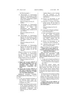 239 Papers Laid [RAJYA SABHA] on the Table 240 the Following Papers:— (I) Memorandum of Understanding Between the Govern