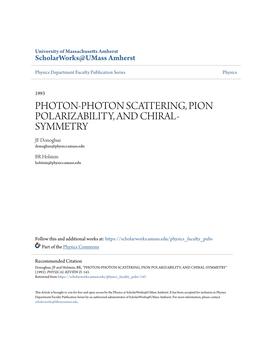 Photon-Photon Scattering, Pion Polarizability, and Chiral-Symmetry