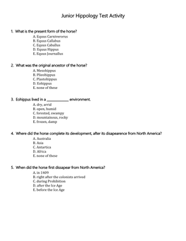 Junior Hippology Test Activity