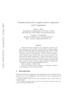 Canonical Forms for Complex Matrix Congruence And* Congruence