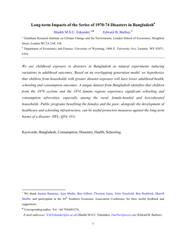 Long-Term Impacts of the Series of 1970-74 Disasters in Bangladesh Shaikh M.S.U