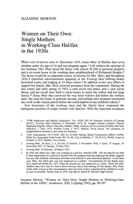 Women on Their Own: Single Mothers in Working-Class Halifax in the 1920S