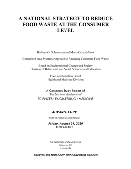 A National Strategy to Reduce Food Waste at the Consumer Level