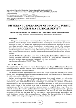 Different Generations of Manufacturing Processes: a Critical Review